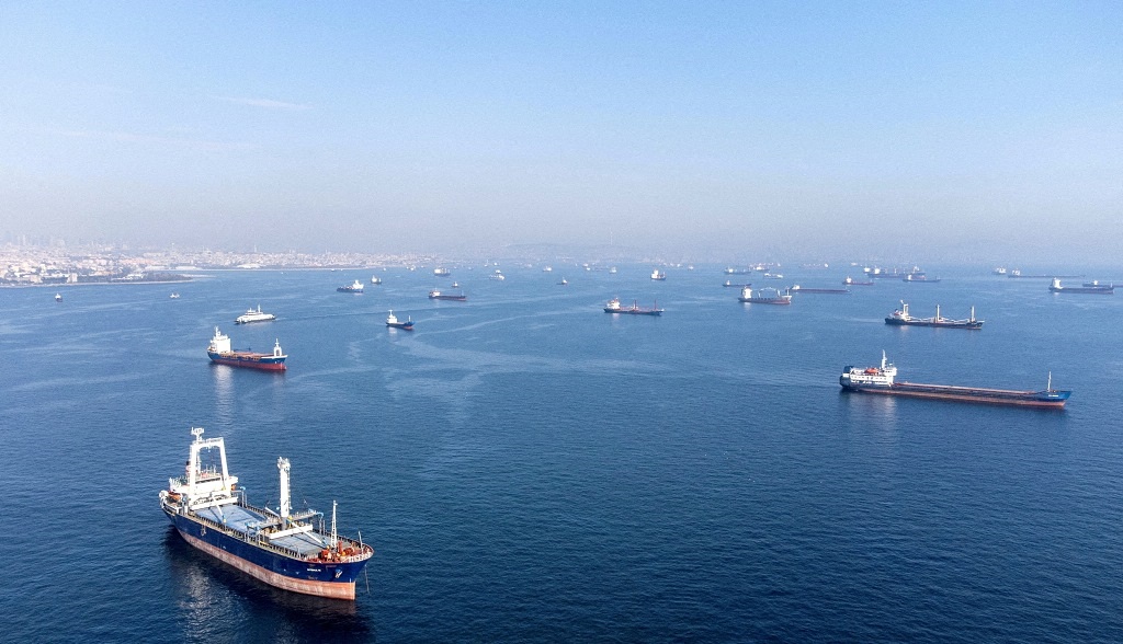 Navios que fazem parte do acordo de cereais aguardam para passar o estreito do Bósforo, na Turquia
