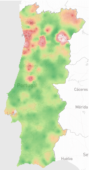 Mapa de Portugal aos olhos de um vírus