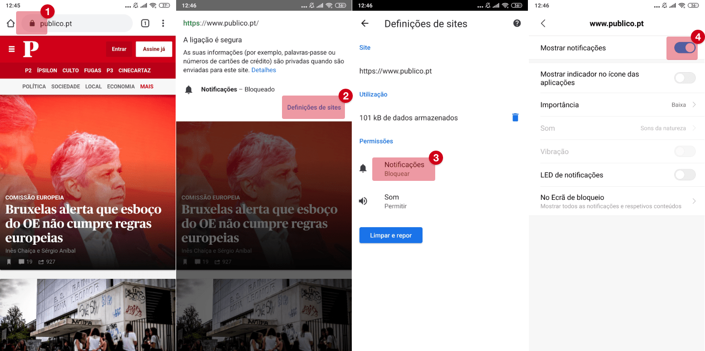 Instruções para Chrome mobile